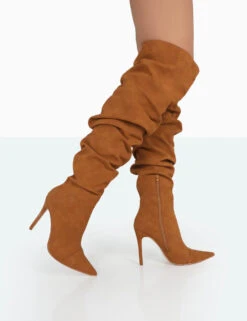 Lariza Tan Faux Suede Pointed Toe Stiletto Over The Knee Boots