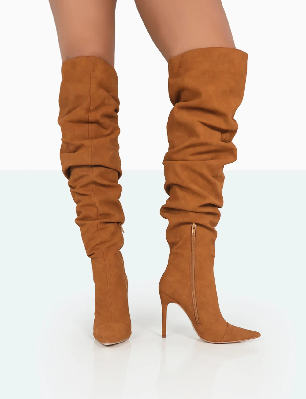 Lariza Tan Faux Suede Pointed Toe Stiletto Over The Knee Boots 2 Lariza Tan Faux Suede Pointed Toe Stiletto Over The Knee Boots - Image 2