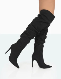 Lariza Black Faux Suede Pointed Toe Stiletto Over The Knee Boots