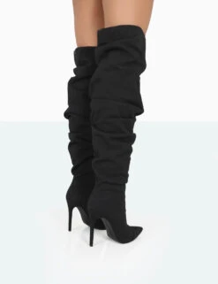 Lariza Black Faux Suede Pointed Toe Stiletto Over The Knee Boots -Boots Store 771A0949