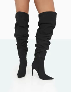 Lariza Black Faux Suede Pointed Toe Stiletto Over The Knee Boots -Boots Store 771A0951