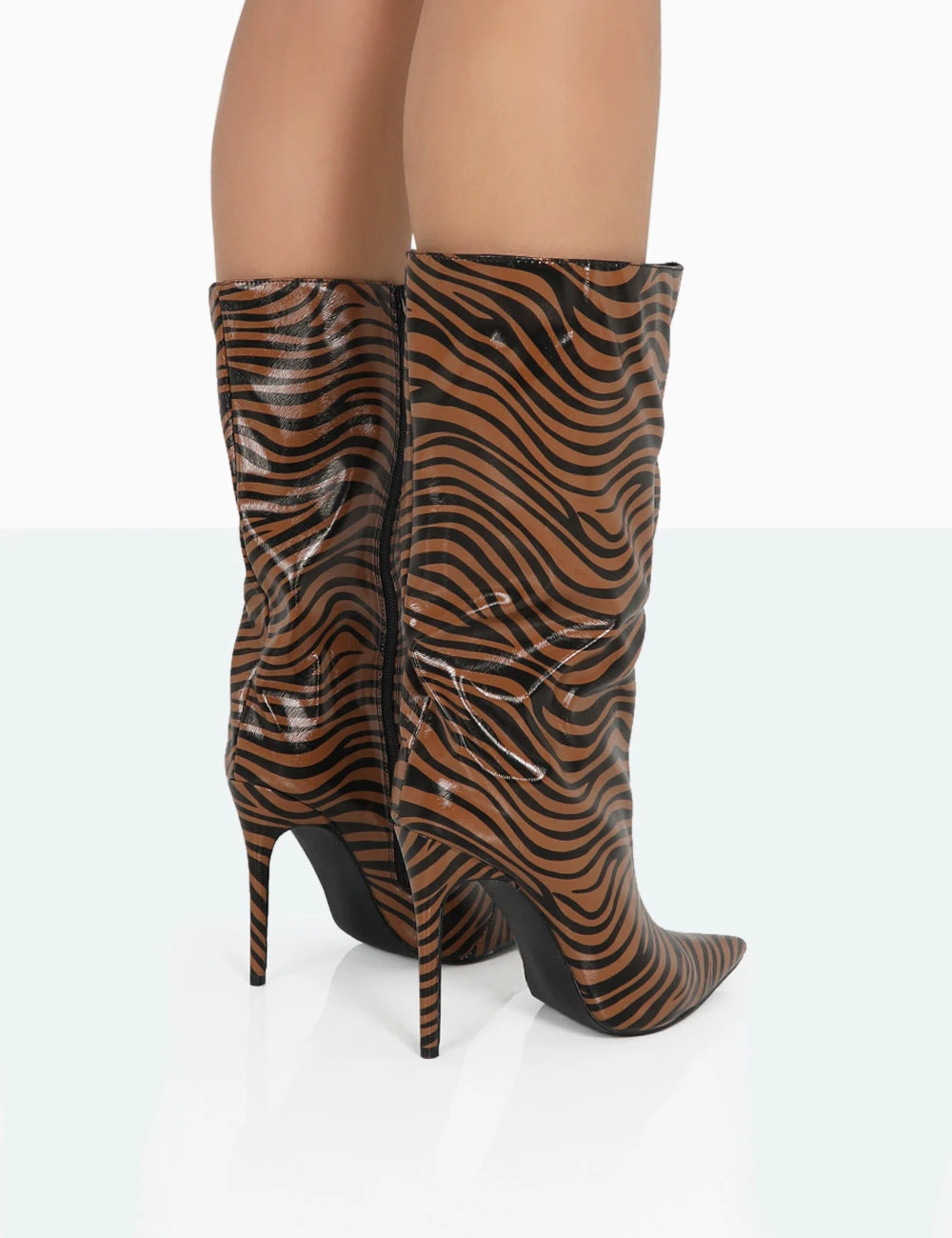 Wanda Camel Zebra PU Pointed Toe Stiletto Knee High Boots 4 Wanda Camel Zebra PU Pointed Toe Stiletto Knee High Boots - Image 4