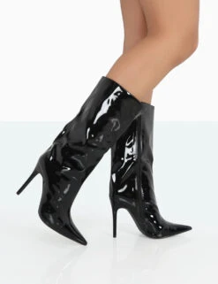 Wanda Black Patent PU Pointed Toe Stiletto Knee High Boots 6 Wanda Black Patent PU Pointed Toe Stiletto Knee High Boots -Boots Store 771A0957