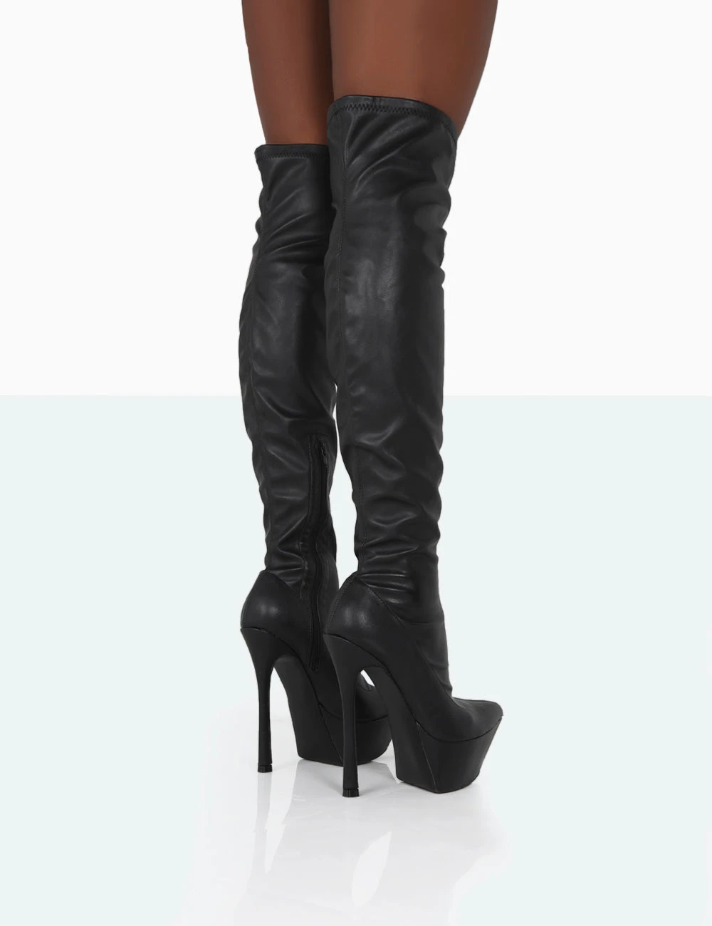 Trixie Black Grain Pu Stiletto Platform Over The Knee Boots 3 Trixie Black Grain Pu Stiletto Platform Over The Knee Boots - Image 3