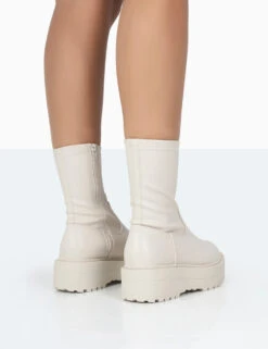 Auden Wide Fit White Chunky Sole Ankle Boots -Boots Store 771A1097