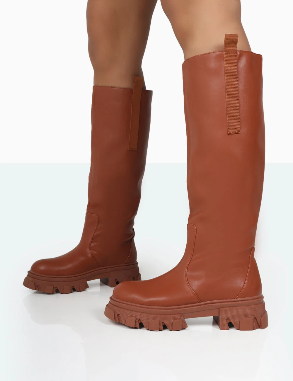Genius Tabacco Tan Pu Knee High Chunky Sole Boots 3 Genius Tabacco Tan Pu Knee High Chunky Sole Boots - Image 3