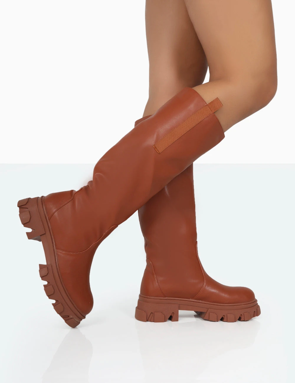 Genius Tabacco Tan Pu Knee High Chunky Sole Boots 2 Genius Tabacco Tan Pu Knee High Chunky Sole Boots - Image 2