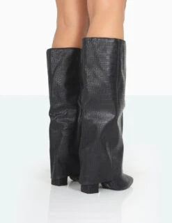 Zendaya Wide Fit Matt Black Croc Pointed Toe Knee High Boots -Boots Store 771A1125 0f4895ae dffb 4f30 82c9 1e4622b4e6fa