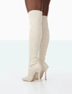 Bubbles White Knitted Wide Fit Square Toe Over The Knee Stiletto Boots -Boots Store 771A1517 f00e1356 8ffc 41b4 9c5d c2a656fba0f9
