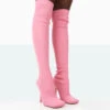 Bubbles Pink Knitted Wide Fit Square Toe Over The Knee Stiletto Boots