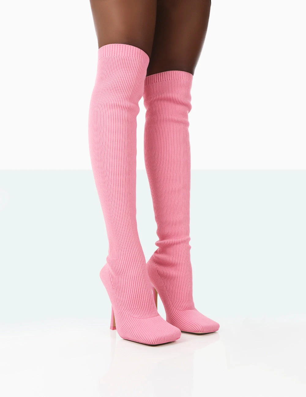 Bubbles Pink Knitted Wide Fit Square Toe Over The Knee Stiletto Boots 1 Bubbles Pink Knitted Wide Fit Square Toe Over The Knee Stiletto Boots