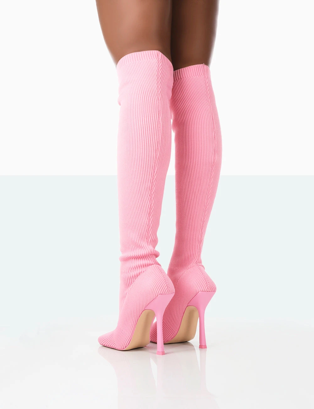 Bubbles Pink Knitted Wide Fit Square Toe Over The Knee Stiletto Boots 3 Bubbles Pink Knitted Wide Fit Square Toe Over The Knee Stiletto Boots - Image 3