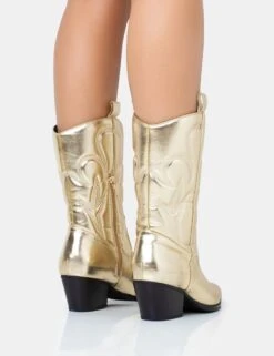 Calabasas Gold Western Embroidered Knee High Pointed Toe Cowboy Boots -Boots Store 771A1867copy