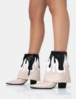 Jackson Black & Nude Flame Fold Over Pointed Toe Western Ankle Boots -Boots Store 771A1923copy