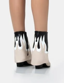 Jackson Black & Nude Flame Fold Over Pointed Toe Western Ankle Boots -Boots Store 771A1925copy