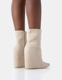 Getaway Beige Faux Suede Wedged Heeled Ankle Boot 7 Getaway Beige Faux Suede Wedged Heeled Ankle Boot -Boots Store 771A2395