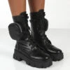 Intention Black Wide Fit Platform Chunky Sole Pouch Ankle Boots