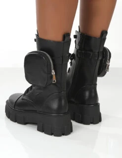 Intention Black Platform Chunky Sole Pouch Ankle Boots -Boots Store 771A2398