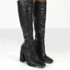 Caryn Black Pu Wide Fit Knee High Block Heeled Boot