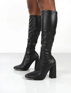 Caryn Black Pu Wide Fit Knee High Block Heeled Boot -Boots Store 771A2411 6a6445c5 6558 4670 aae0 4d3cbcb0525e