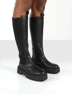 Andi Black Knee High Chunky Sole Boots