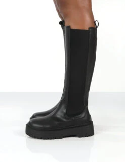 Andi Black Knee High Chunky Sole Boots -Boots Store 771A2415