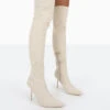 Tianna Natural Linen Pointed Toe Over The Knee Stiletto Boots
