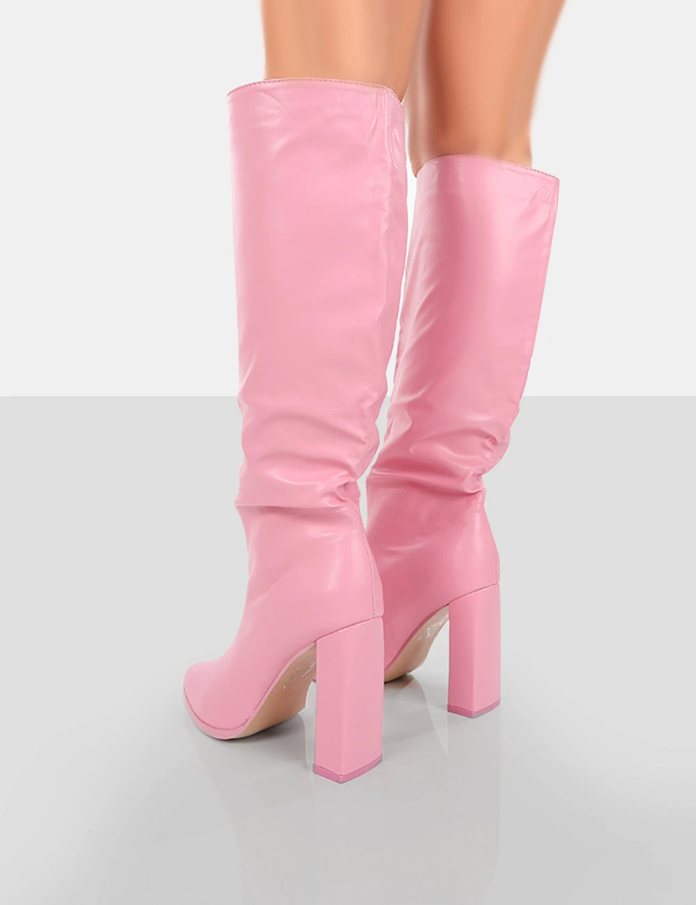 Far Away Pink Grain PU Square Toe Knee High Block Boots 2 Far Away Pink Grain PU Square Toe Knee High Block Boots - Image 2
