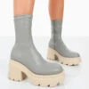 Jennie Grey Pu Platform Chunky Sole Heeled Ankle Boots