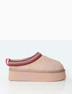 Boots Store 40 Vixon Beige Faux Suede Embroidered Slipper Platform Boots