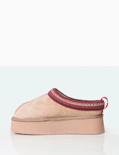 Vixon Beige Faux Suede Embroidered Slipper Platform Boots -Boots Store 771A5168