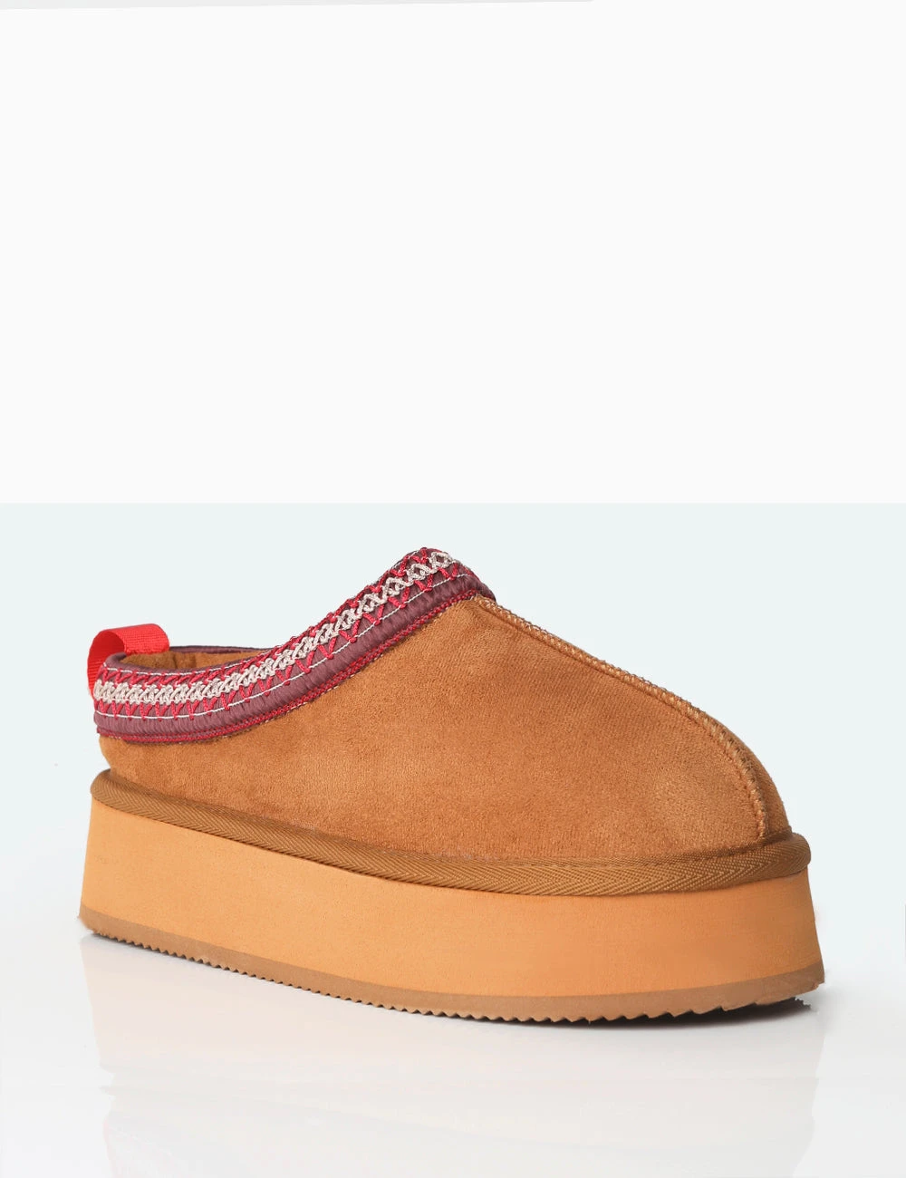 Vixon Chestnut Brown Faux Suede Embroidered Slipper Platform Boots 2 Vixon Chestnut Brown Faux Suede Embroidered Slipper Platform Boots - Image 2