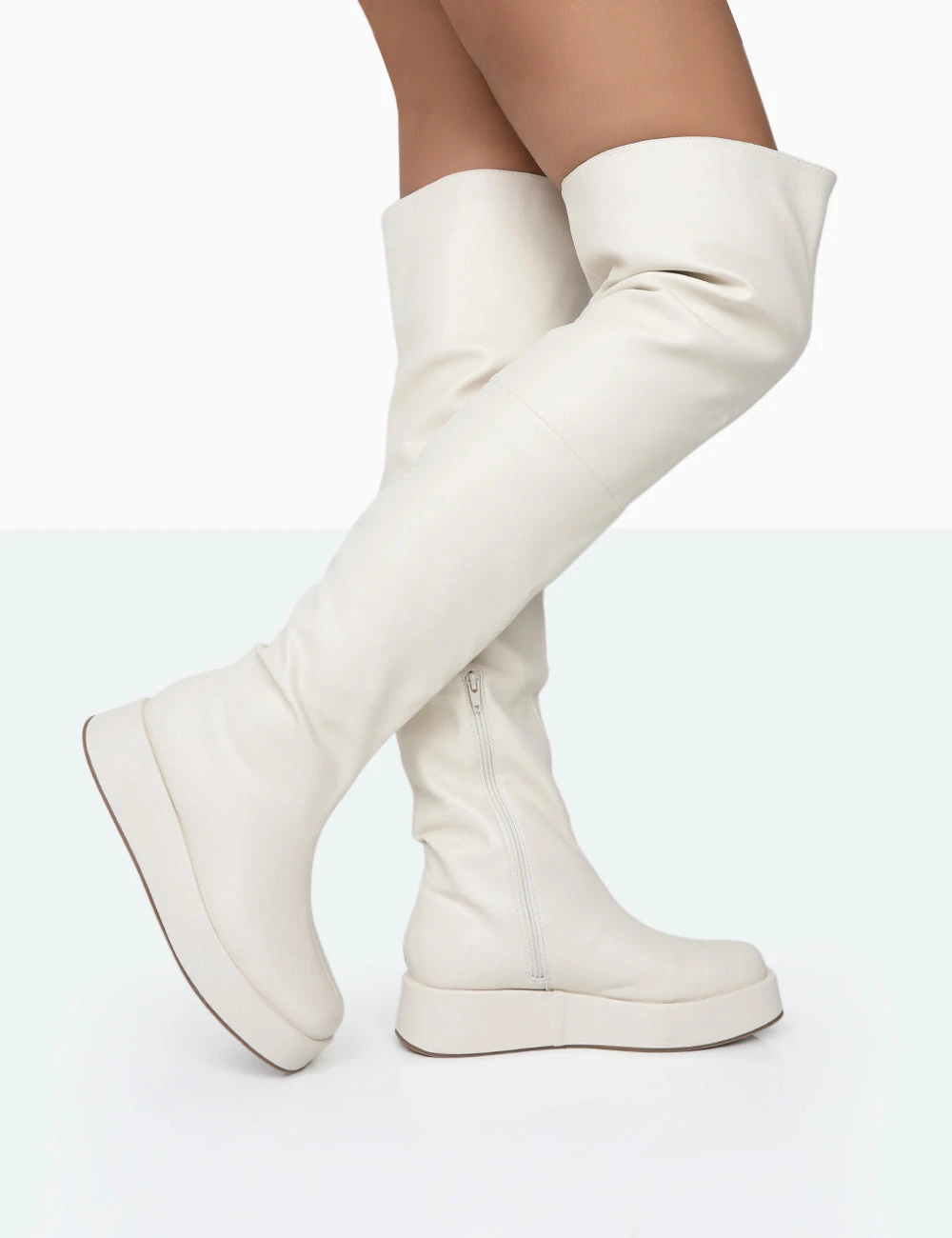 Erica Bone Pu Chunky Platform Sole Over The Knee Boots 1 Erica Bone Pu Chunky Platform Sole Over The Knee Boots