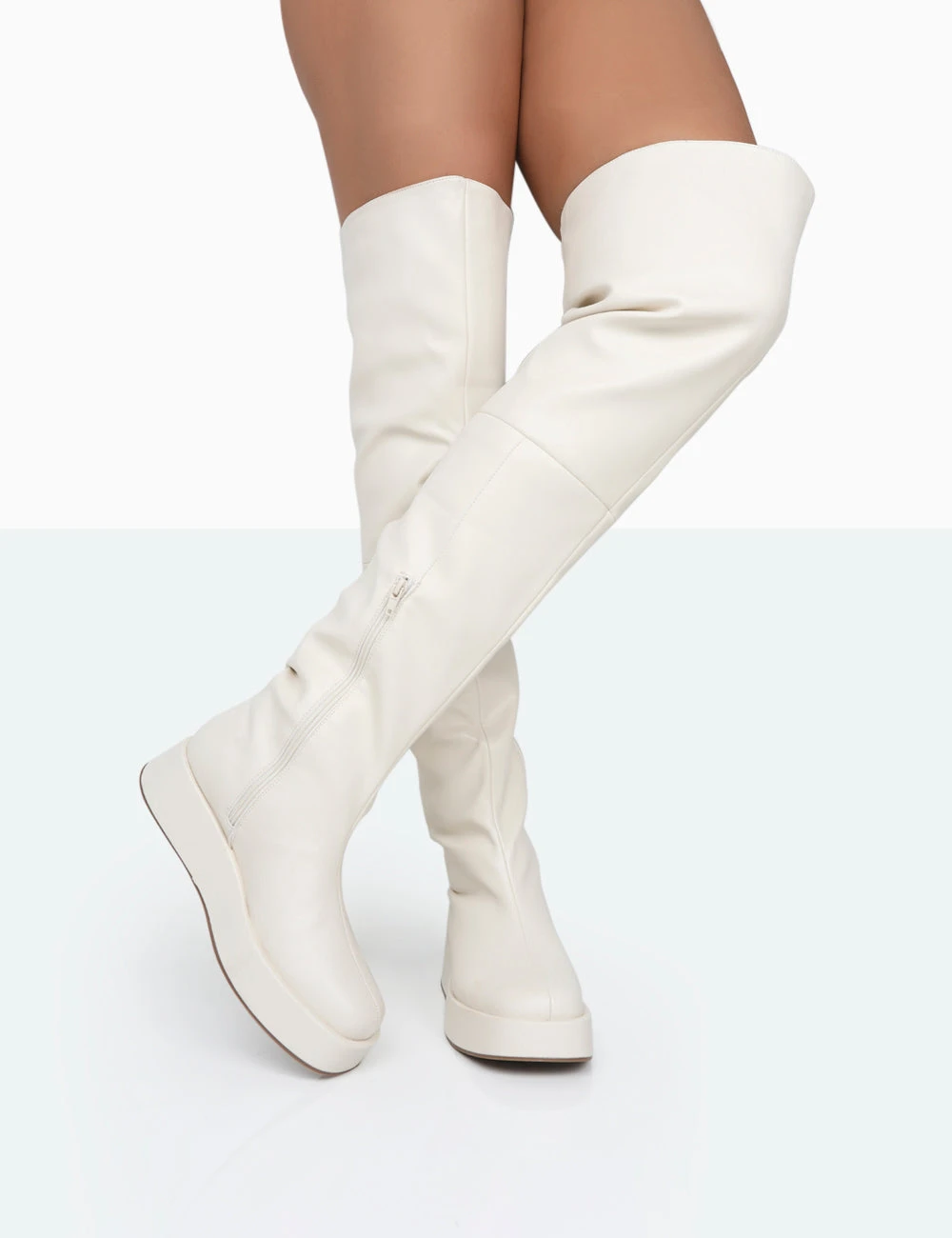 Erica Bone Pu Chunky Platform Sole Over The Knee Boots 2 Erica Bone Pu Chunky Platform Sole Over The Knee Boots - Image 2