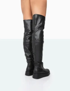 Erica Black Pu Chunky Platform Over The Knee Boots -Boots Store 771A5444