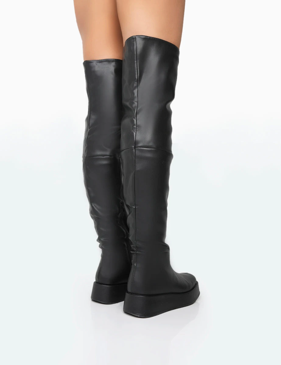 Erica Wide Fit Black Pu Chunky Platform Over The Knee Boots 4 Erica Wide Fit Black Pu Chunky Platform Over The Knee Boots - Image 4