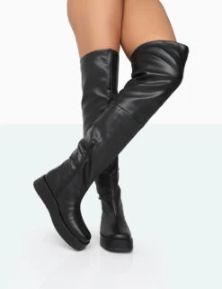 Erica Black Pu Chunky Platform Over The Knee Boots -Boots Store 771A5446