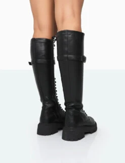 Lainey Black Pu Chunky Sole Lace Up Knee High Boots 7 Lainey Black Pu Chunky Sole Lace Up Knee High Boots -Boots Store 771A5450 6881c37e 4b8a 438b a855 f9a7a7ff372a