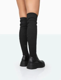Happier Black Boucle Knit Over The Knee Boots -Boots Store 771A5457 f6e4a5db 9365 434b 891f 25c74125f0db
