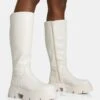 Scorpio Ecru Rubberised Pu Rounded Toe Chucky Sole Knee High Boots