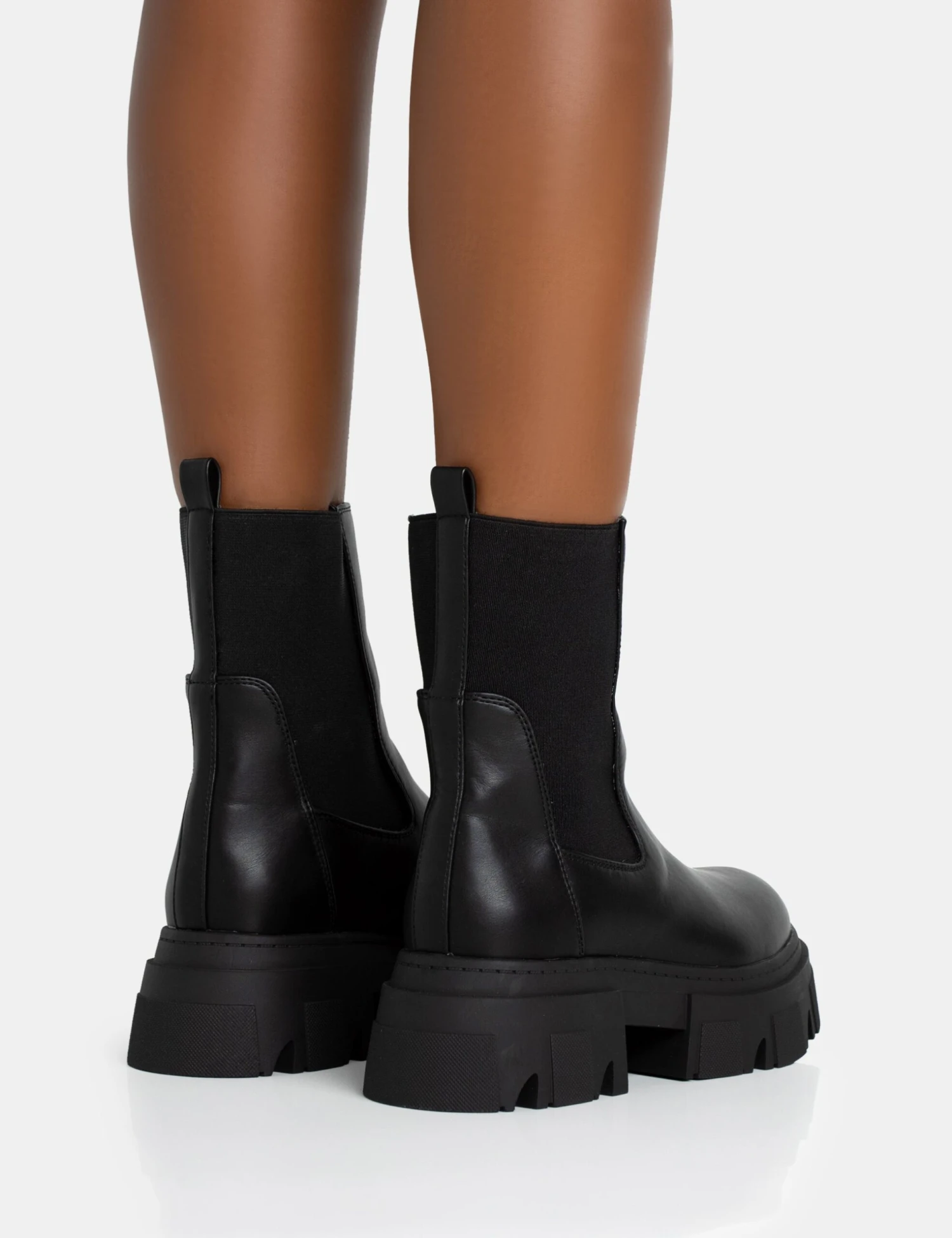 Edgy Black Pu Elasticated Ankle Rounded Chunky Sole Ankle Boots 4 Edgy Black Pu Elasticated Ankle Rounded Chunky Sole Ankle Boots - Image 4