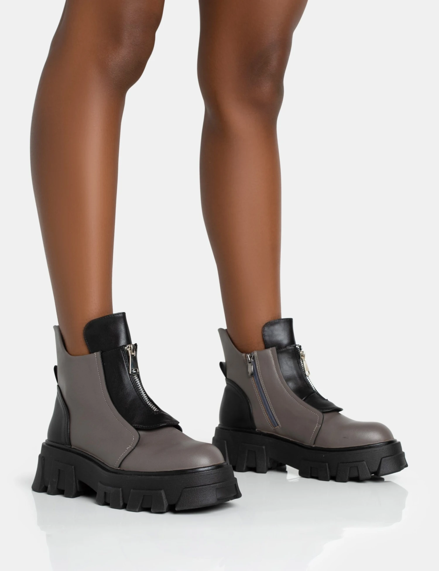 Astra Wide Fit Grey And Black Zip Front Chunky Ankle Boots 1 Astra Wide Fit Grey And Black Zip Front Chunky Ankle Boots
