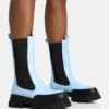 Kira Blue PU Chunky Sole Chelsea Ankle Boots
