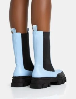 Kira Blue PU Chunky Sole Chelsea Ankle Boots -Boots Store 771A5631