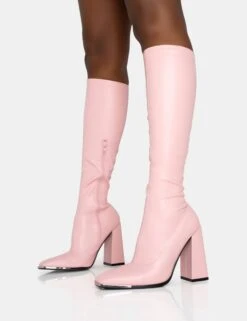 Caryn Baby Pink Pu Knee High Block Heeled Boots -Boots Store 771A5905 573eb857 e2c0 4f38 b68d 938de69d3e2d