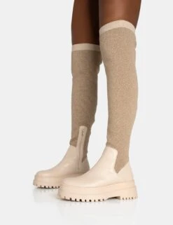Happier Nude Boucle Knit Over The Knee Boots -Boots Store 771A5943