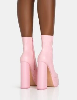 Supine Baby Pink PU Chunky Heeled Platform Ankle Boots -Boots Store 771A5986
