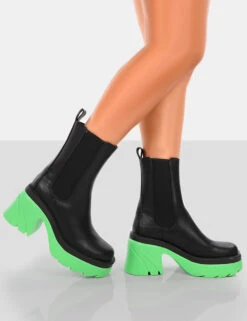 Step Up Black Green PU Platform Chunky Sole Heeled Ankle Boots 7 Step Up Black Green PU Platform Chunky Sole Heeled Ankle Boots -Boots Store 771A6350copy