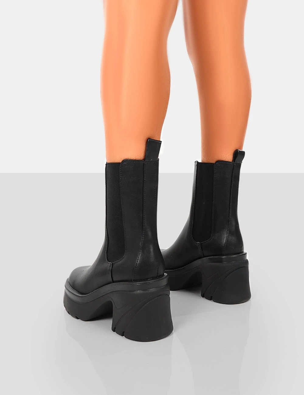 Step Up Wide Fit Black Drench PU Platform Chunky Sole Heeled Ankle Boots 2 Step Up Wide Fit Black Drench PU Platform Chunky Sole Heeled Ankle Boots - Image 2