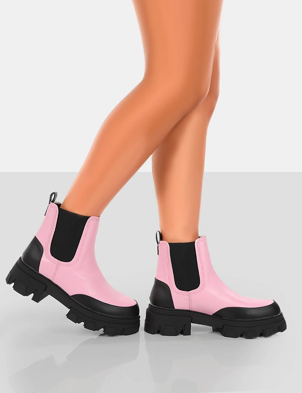 By Midnight Pink Pu Platform Chunky Sole Chelsea Boots 4 By Midnight Pink Pu Platform Chunky Sole Chelsea Boots - Image 4